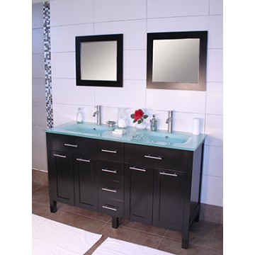Cardiff 72" Espresso, Glass Top w/Integrated Glass Sinks, Solid Doors