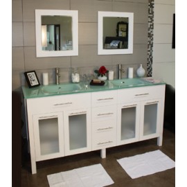 Cardiff 72" White, Glass Top w/Integrated Glass Sinks, Glass Doors
